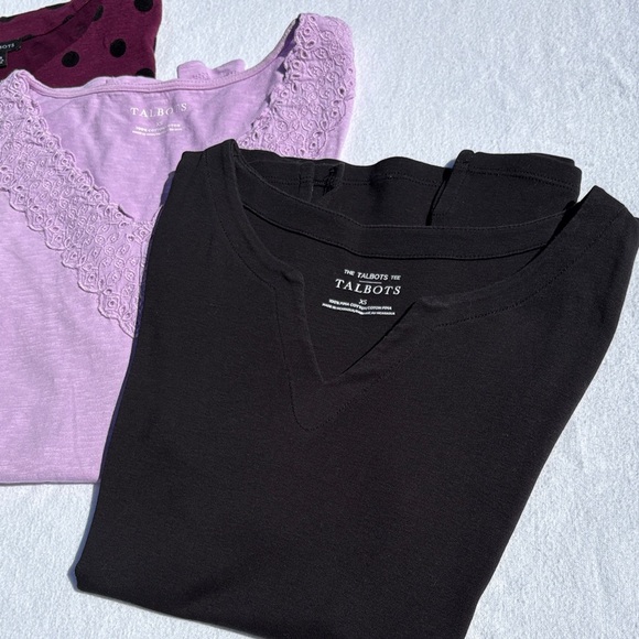 Talbots Bundle of 3 Black Violet Short sleeves, Maroon Long Sleeves Tops Cotton - Picture 3 of 10